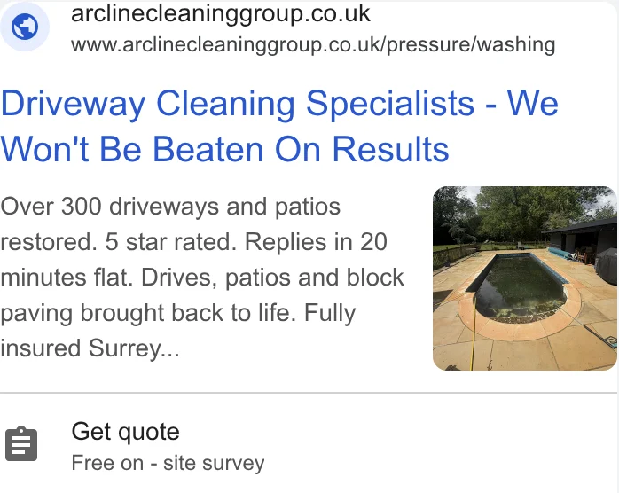Live Google ad for a driveway cleaning client
