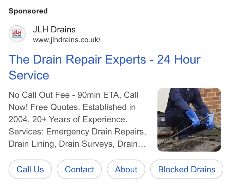 Live Google ad for a drainage client
