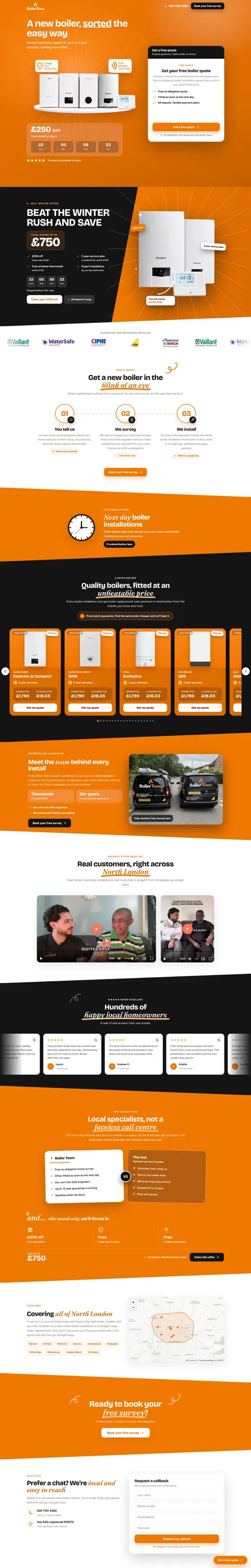 Boiler installation landing page