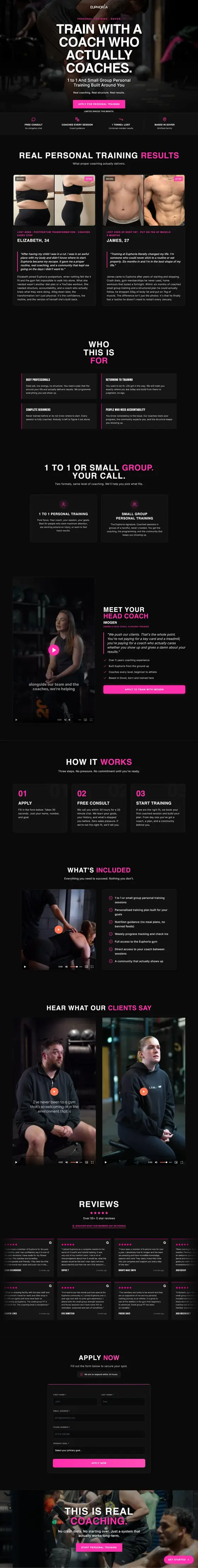Personal training landing page