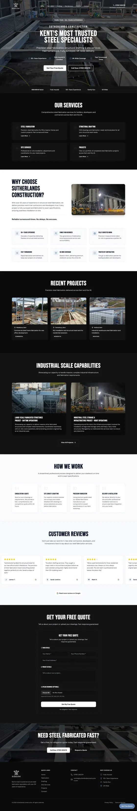 Sutherlands Construction website