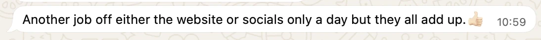 Real WhatsApp message from an Obsidian Media client