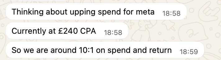 Real WhatsApp message from an Obsidian Media client