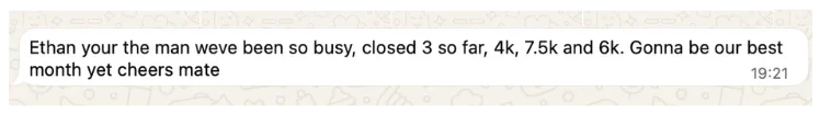 Real WhatsApp message from an Obsidian Media client