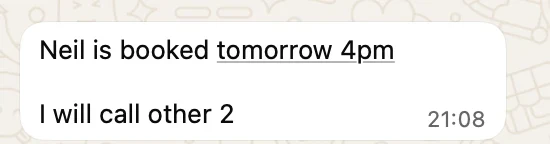 Real WhatsApp message from an Obsidian Media client