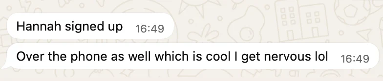 Real WhatsApp message from an Obsidian Media client