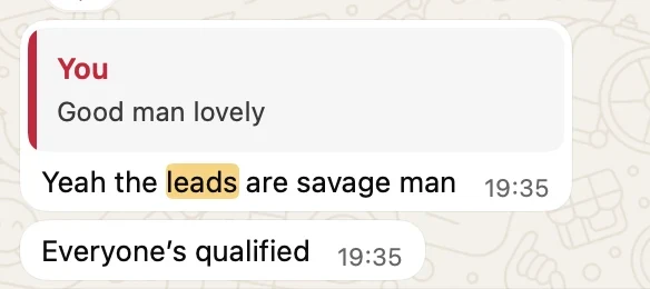 Real WhatsApp message from an Obsidian Media client