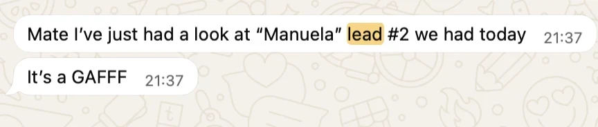 Real WhatsApp message from an Obsidian Media client